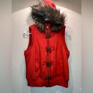 Mudd Y2K vest with faux fur hood 🔥 burnt orange 🔥 plaid hood 🔥